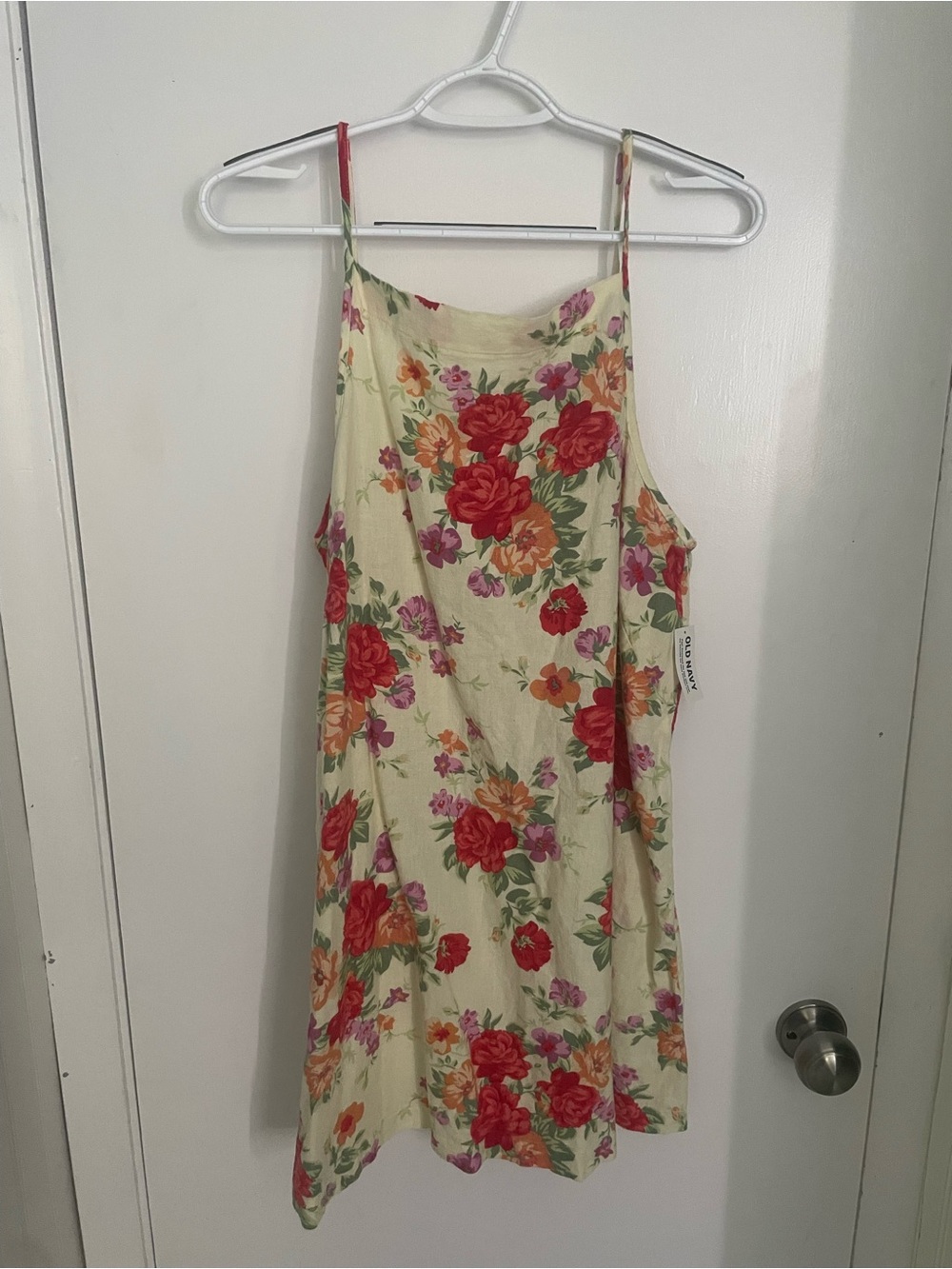 Old Navy Cream Mini Dress with Red Floral Print